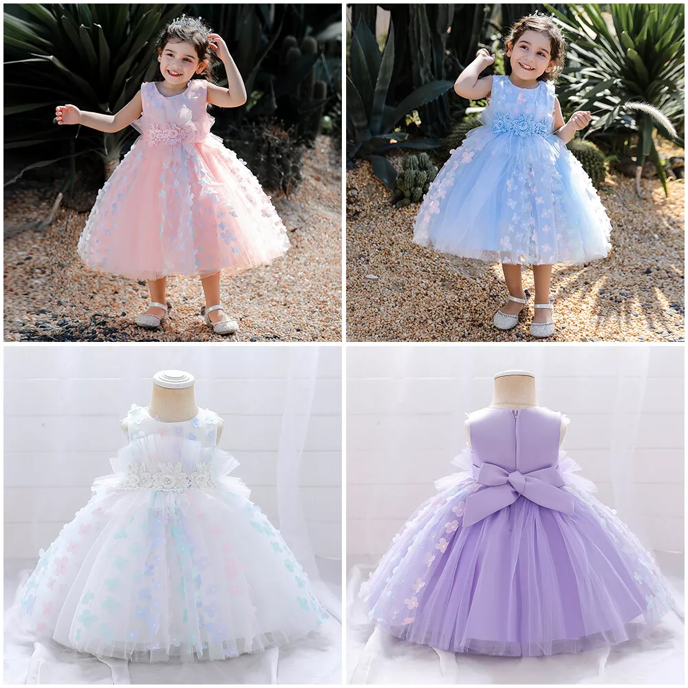 Baby Girls Dress Rose Flower Princess Wedding Birthday Party Costume Kids  Dress