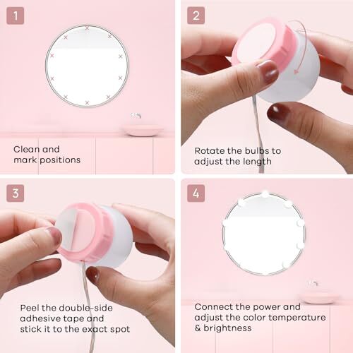 LED Vanity Lights for Mirror, Hollywood Style Vanity 10 Dimmable Bulbs Pink - Picture 5 of 7