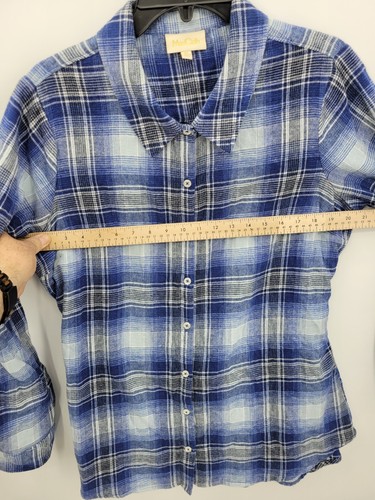 ModCloth Top Womens XL Blue Cabin Plaid Flannel Tie Back Preppy Boho Grunge - Picture 6 of 10