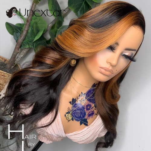 Highlight Gold 13x4 Lace Front Wig Pre Plucked Wavy Role Play Lace 4x4 Closed - Afbeelding 2 van 12