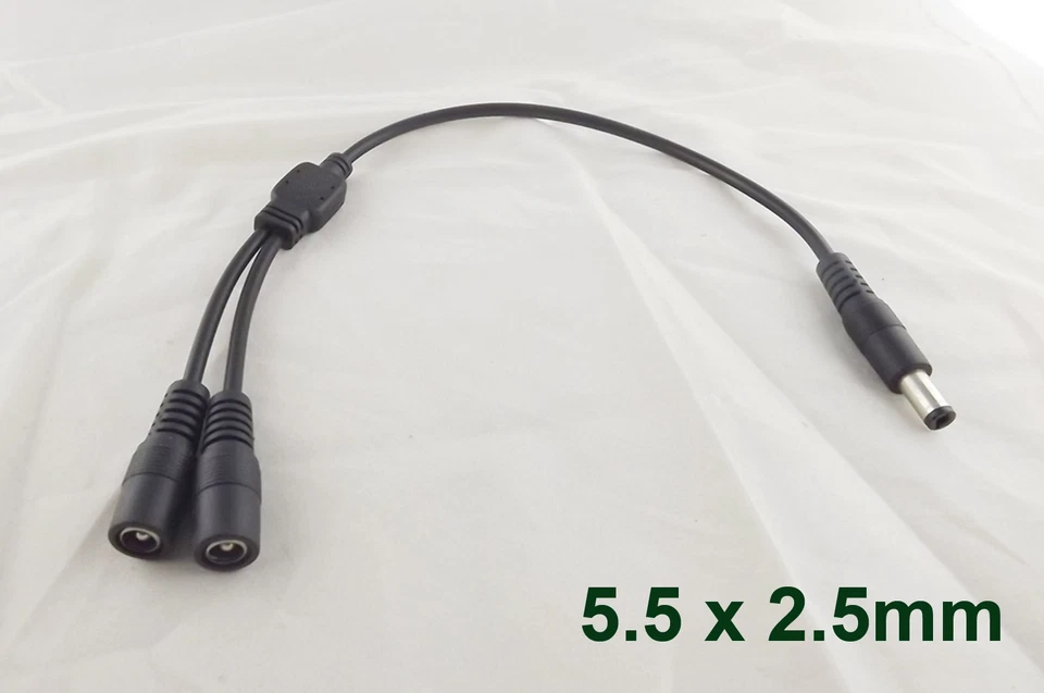 CCTV DC Power Plug 1 Male To 2 Female Jack Cable Splitter 5.5mm x 2.5mm Adapter - Image 2 of 4