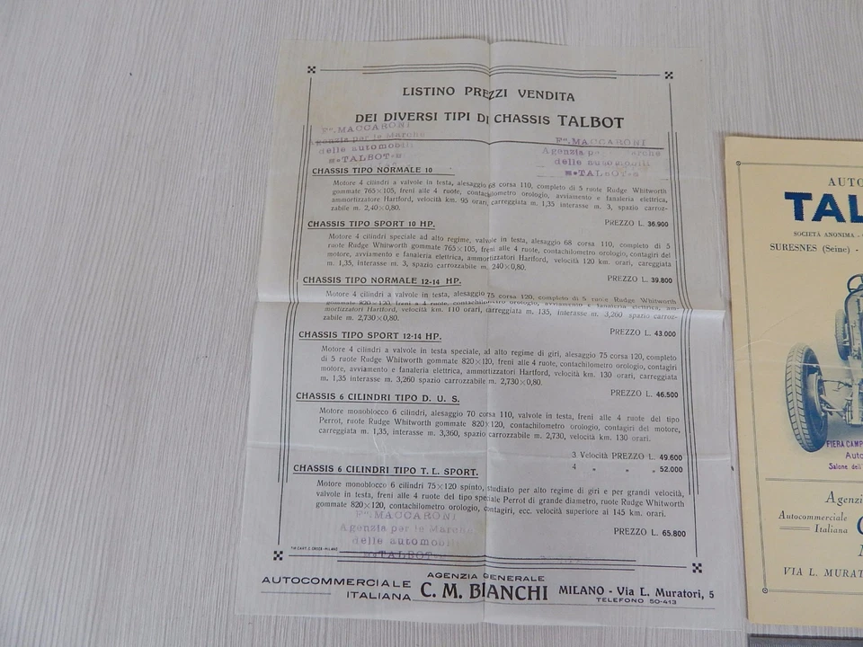 RARO ED UNICO: DEPLIANT ORIGINALE TALBOT IN ITALIANO BROCHURE PROSPEKT '26 CIRCA - Immagine 2 di 4