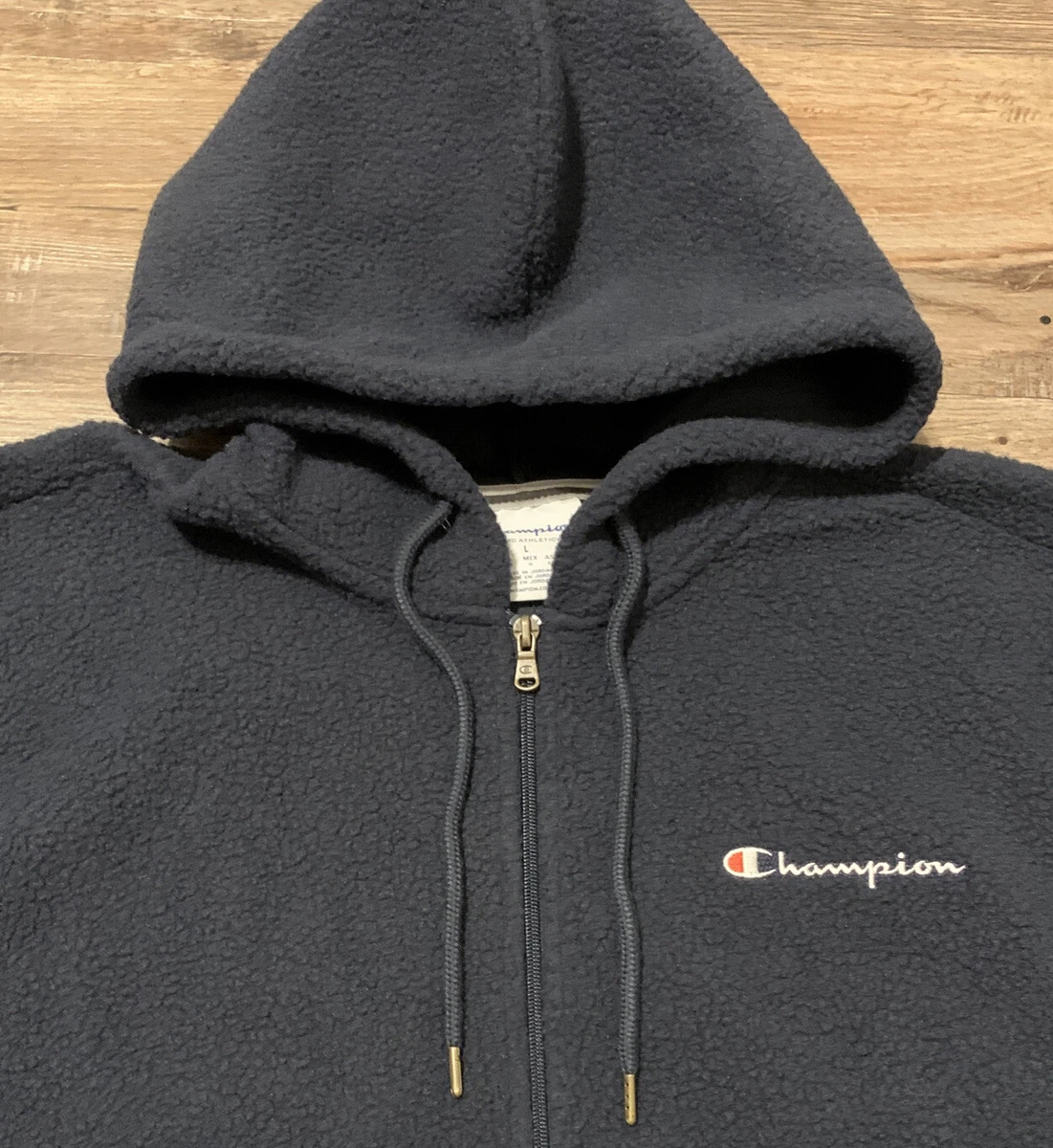 Champion Sherpa 1 2 Zip Pullover Hoodie Script Logo Navy Blue NWT Large Mens
