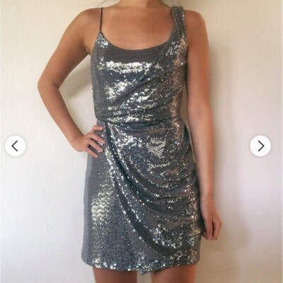 TopShop Silver Sparkle Glitter Sequin Drape Dress 6 | eBay