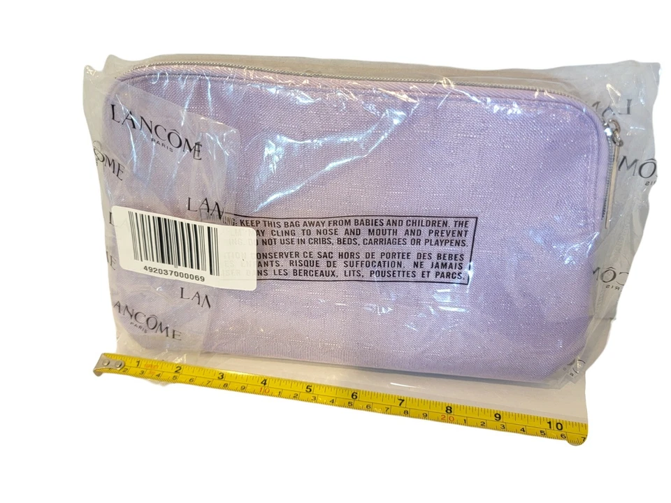 Nuevo en bolsa-NIP- LANCOME Bolsa de Maquillaje Cosmético Lila Tejido Brillante 10"x6.5"x 2.5" Foto 3 de 4