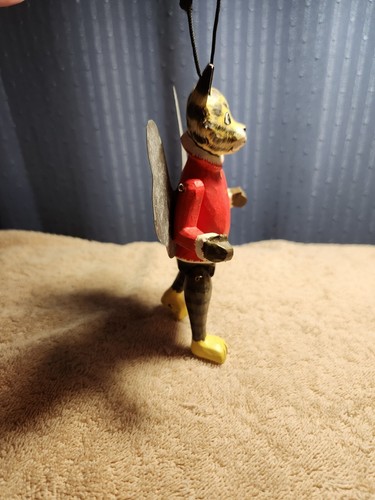 Vintage Angel Cat Wood And Metal Jointed Arms And Legs Christmas Ornament - Picture 2 of 6