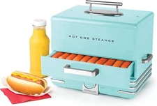 Nostalgia Hot Dog Steamer Aqua Cool-Touch Handles Breakfast Sausages Bratwursts