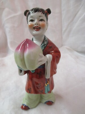 Vintage porcelain Figurine Chinese Girl Child Holding Peach