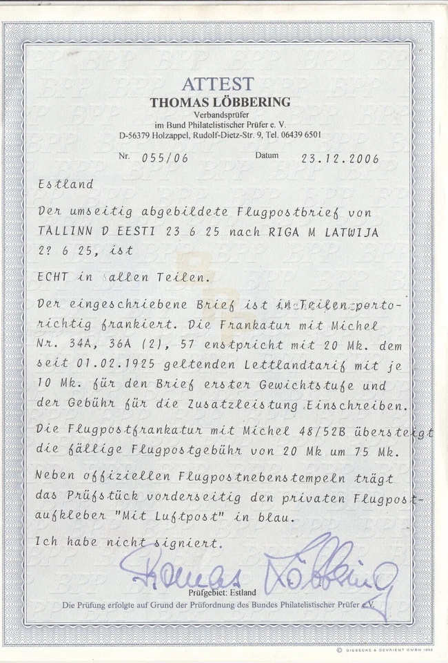 RS25667/ESTONIA — MI NO 34A + 36A (ПАРА) + 57 + 48B / 52B НА ОБЛОЖКЕ + СЕРТИФИКАТ - Изображение 3 из 4