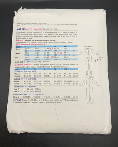 Rare Kwik Sew K3713 Men’s Pajamas S-XXL Sewing Pattern UNCUT - Picture 2 of 3