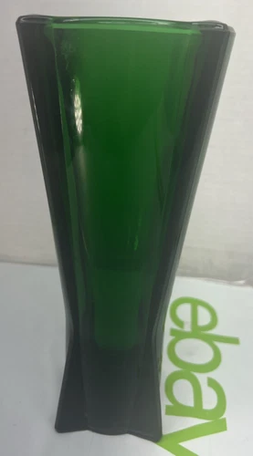 Vintage MCM Retro Atomic Anchor Hocking Green Glass Rocket Ship Flower Vase