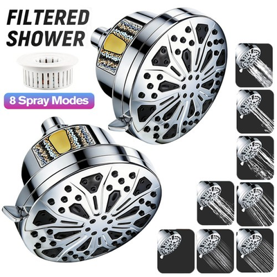 #ad 8 Spray Modes Filtered Shower Head 5 in with High Pressure amp; Hard Water Softener $19.99