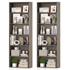 2PCS 6-Tier Bookshelf w/Open Shelves, Anti-Tipping Kits for Living Room Bedroom