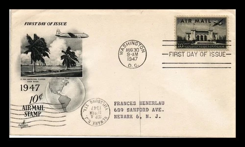 DR JIM STAMPS US COVER AIR MAIL PAN AMERICAN UNION FDC SCOTT C34 ARTCRAFT