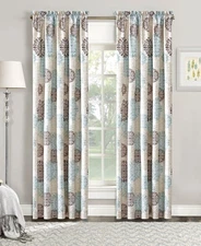 Marina Medallion Microfiber Curtains 2 Panel Set Living Room Bedroom Beige Brown