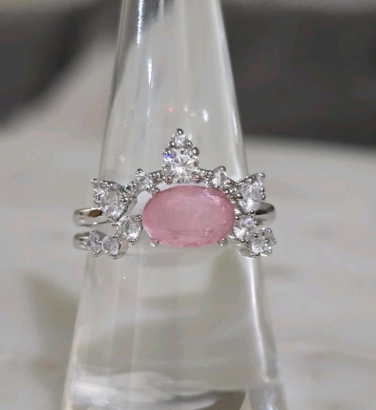 Bomb Party OG Size 8 (2Rings) "Brighten My Day" RBP8627 Rose Quartz on Rhodium