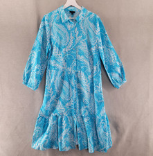 Talbots Dress Size 14 Petite NEW Blue Brushed Paisley Linen Midi Shirt Resort
