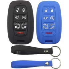 2Pcs Rubber Silicone 7 Buttons Remote Smart Key Fob Cover Case Black Blue