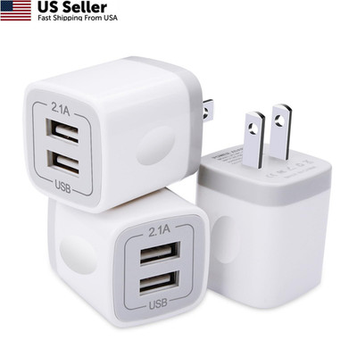 USB Plug, Wall Charger 3 Pack, GiGreen Dual 32mm x x 37mm, white