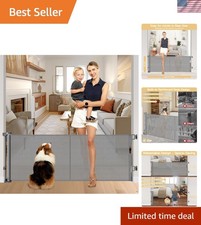 28-Inch Tall Gray Retractable Gate for Kids Small Dogs - Space-Saving Design