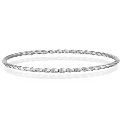 14K Weißgold gedrehter Slip-on Armreif Armband 8 Zoll leicht, poliert