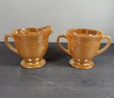 VTG Fire King Vintage Peach Lustre Laurel Leaf Sugar and Creamer Set