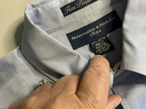 Dress Shirt Men's 15.5 33 Blue Long Sleeve Standard Cuff Abercrombie & Fitch - Picture 7 of 12