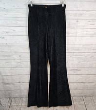 Free People Womens Ribbed Velvet Flare Pants Sz Large Black Pull On High Rise