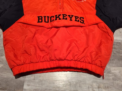 Vtg 90s Logo 7 Ohio State Buckeyes OSU Pullover Quilt Lined Jacket L Front Pouch - Picture 3 of 22