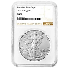 2025-W Burnished $1 American Silver Eagle NGC MS70 Brown Label