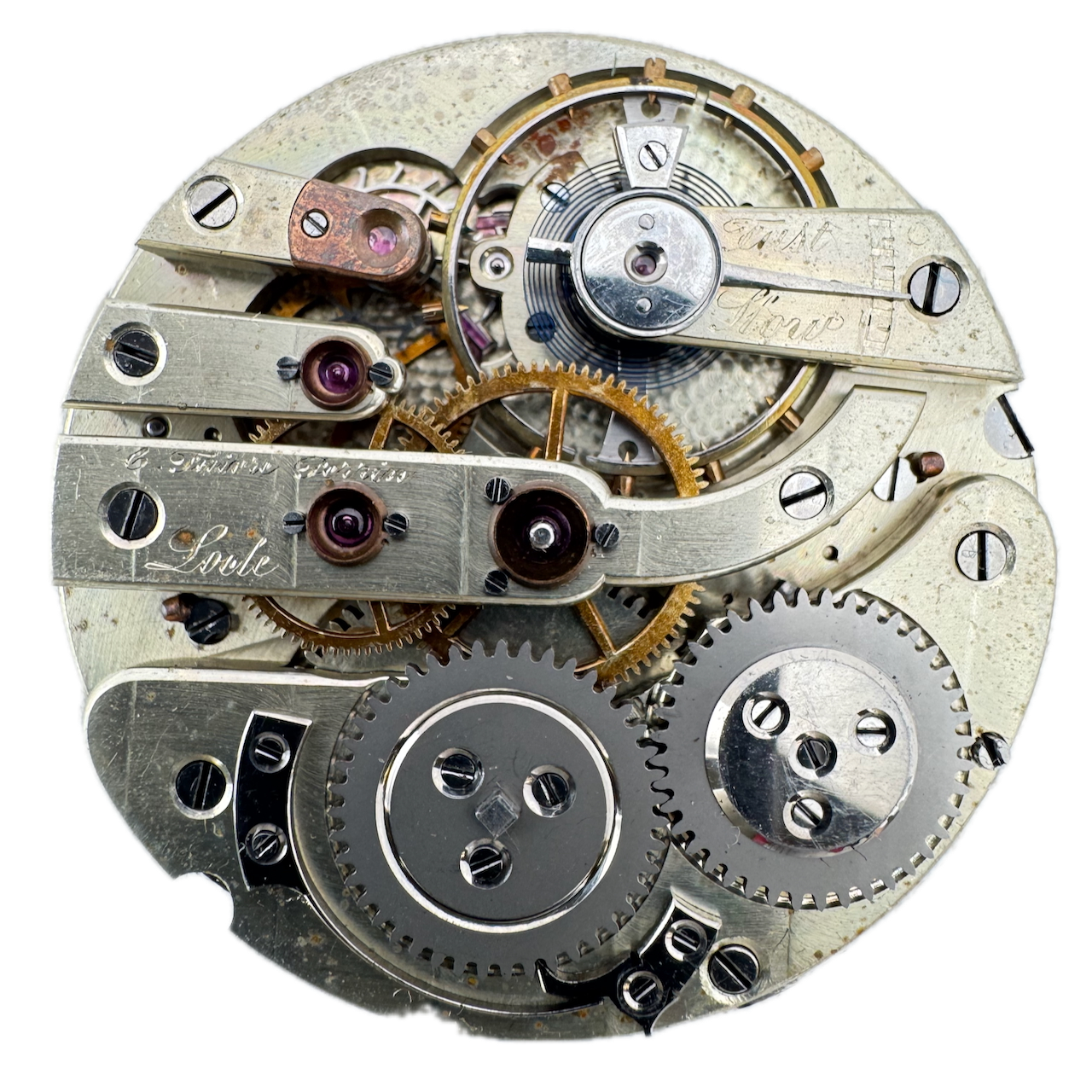Antique 16s C. Faivre Perrin Locke Mechanical Pocket Watch Movement Swiss Made