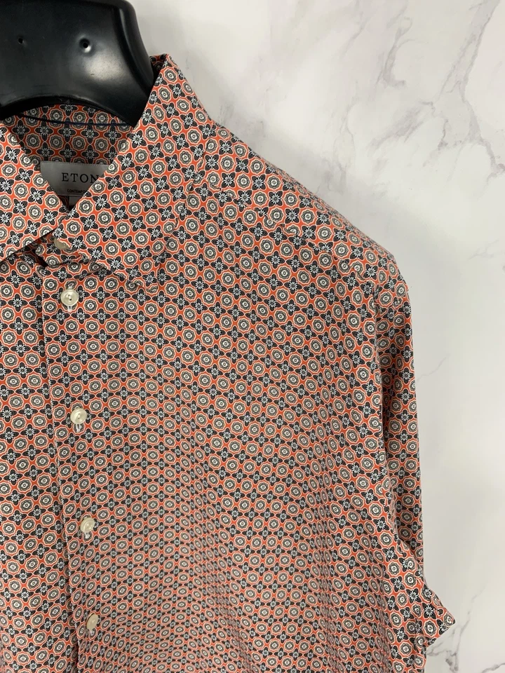 Eton Contemporary Fit Geometric Floral Pattern Poplin Cotton Shirt Size 2XL - Image 4 of 4