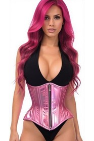 Daisy Top Drawer Pink Holo Double Steel Boned Underbust Waist Cincher Corset USA