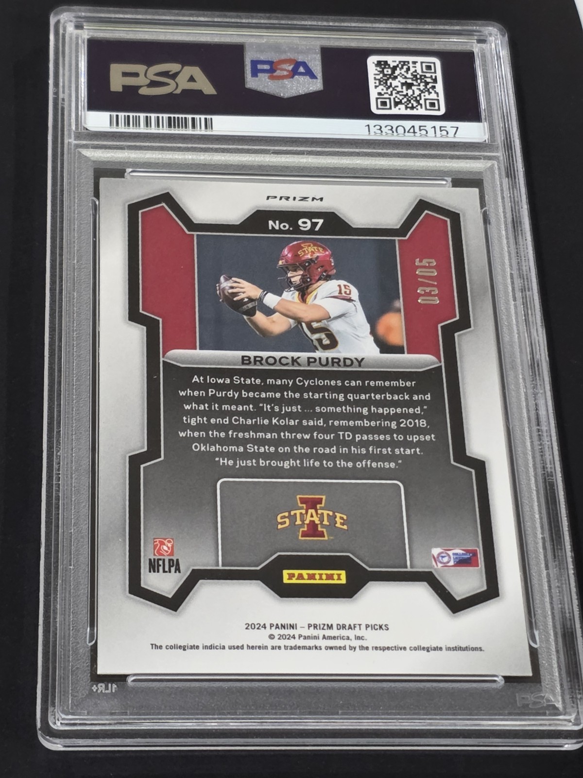 2024 Panini Prizm Draft Picks Brock Purdy Black Gold Prizm /5 PSA 9 view 2