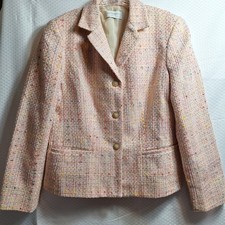 VILLAGER Liz Claiborne Button Tweed Blazer Sz 8 Pink Lined Career Clueless 90s