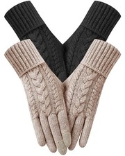 2 Pairs Winter Gloves for Women, Touch Screen Warm Knit Thermal Gloves for Co...