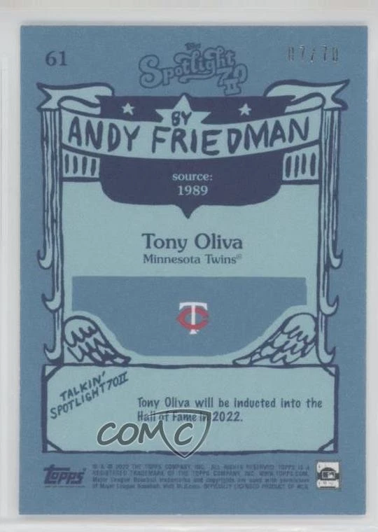 2022 Spotlight 70 II By Turn Back The Clock Stamp /70 Andy Friedman Tony Oliva - Image 2 of 2