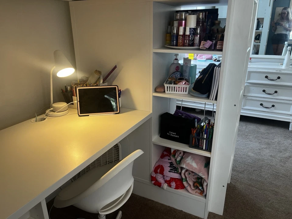 ikea loft bed with extra shelving and desk - Image 3 of 4