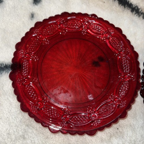 Set of 6 Vintage Avon 1876 Cape Cod Ruby Red Glass Salad Dessert Plate 7.25 In - Picture 2 of 7