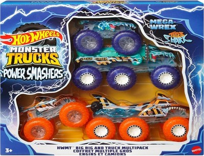 Hot Wheels Monster Lkws Mega-Wrex Und Tiger Shark Mit Big Rigs IN Passende P.