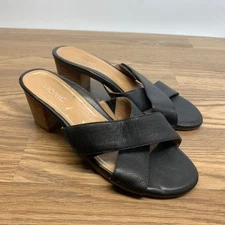Vionic Leather Cross Strap Heel Slip-on Sandal Lorne Womens Size 8 Black VS299