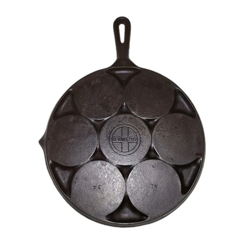 Vtg Griswold No 34 Cast Iron Swedish Pancake Pan Restored And Ready, Flat Bottom
