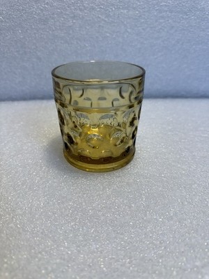 Retro Amber Bubble Glass Tumblers Thumbprint Coin Dot Optic Glassware (BR)