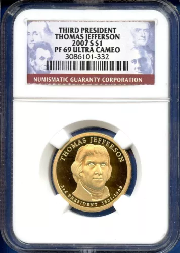 2007 S NGC PF69 Thomas Jefferson $1 US Mint Coin PR-69 2007-S PF-69 Ultra Cameo