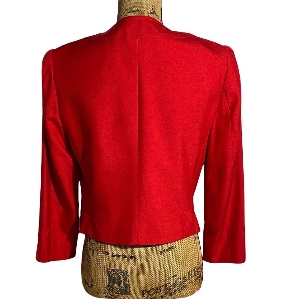Chaqueta Blazer Carlisle 4 Mujer Roja 100% Seda Bolsillos Cortos con Botones 3/4 Sl Trabajo Foto 4 de 4