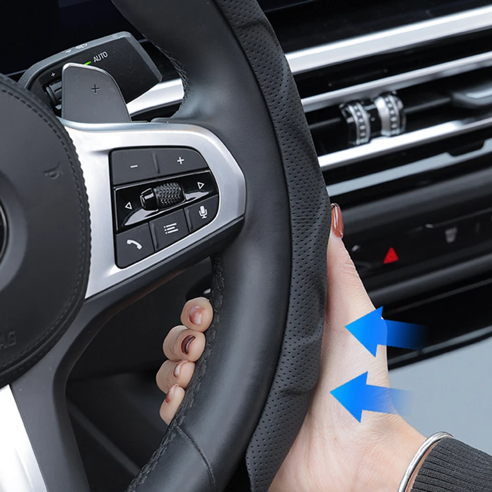 Protector de cubierta de volante automático de cuero de lujo de 15" de diámetro para Nissan Foto 4 de 4