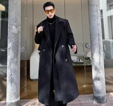 Men's Fashion Winter Lapel Long Sleeve Loose Warm Wool Coats Causal Overcoats