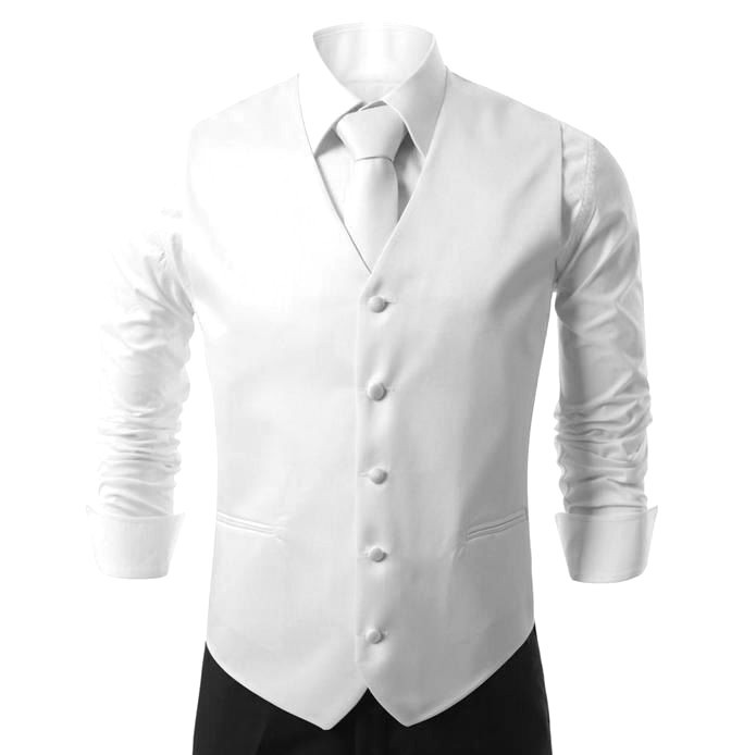 Mens White Dress Vest and Neck Tie Set All sizes(S~3XL)