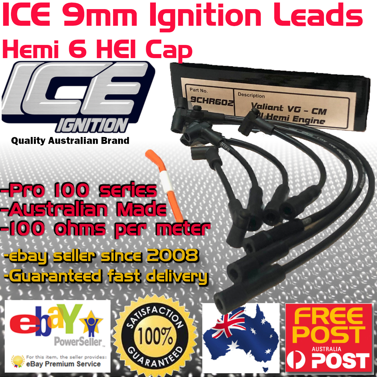 ICE PRO 100 9mm Spark Plug Leads V8 289-302 Windsor Over R/Covers