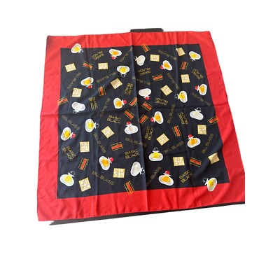 Bill Blass Black Red Perfume Logo Print Vintage 80s Scarf